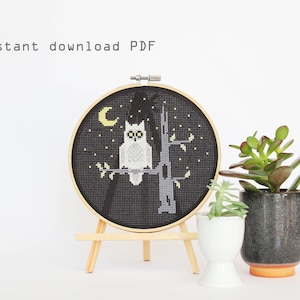 Night Owl - Modern counted cross stitch pattern - Instant download PDF