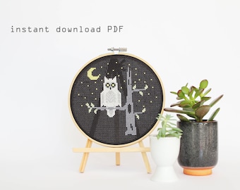Night Owl - Modern counted cross stitch pattern - Instant download PDF