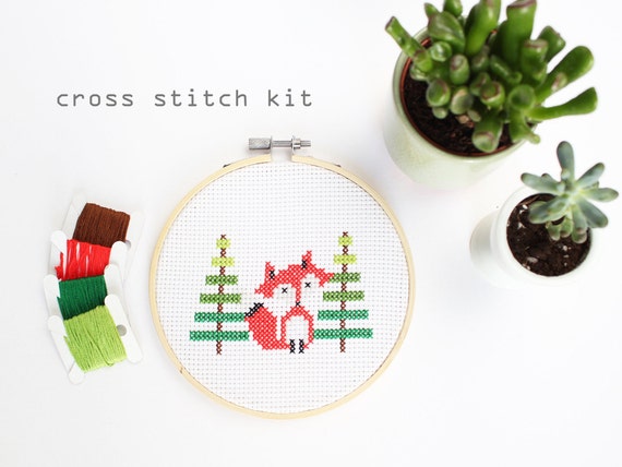 Mini Fox Modern Counted Cross Stitch Kit Kids Counted Cross Stitch Kit  Beginner Level Cross Stitch Kit 