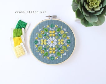 Alpine Flowers-Modern Cross Stitch Kit - DIY cross stitch - Beginners Cross stitch kit