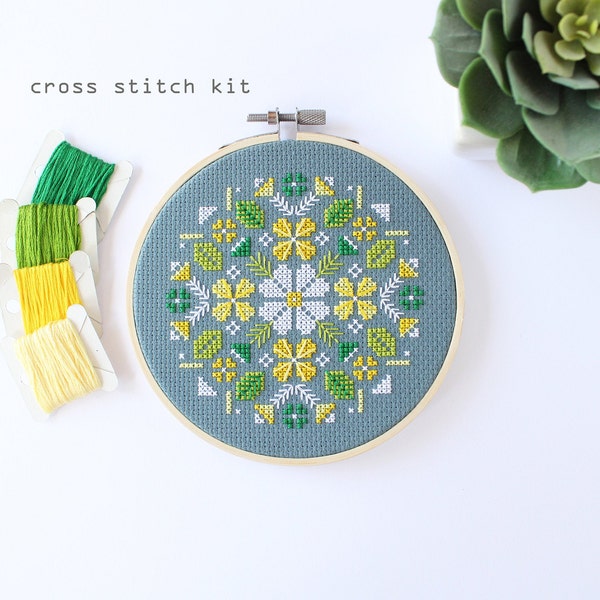 Alpine Flowers-Modern Cross Stitch Kit - DIY cross stitch - Beginners Cross stitch kit