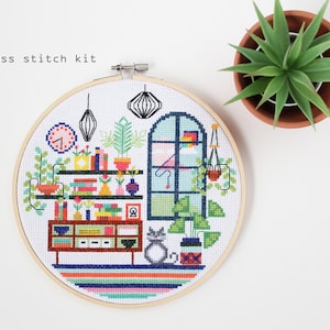 Lunas Living Room - Modern Counted Cross stitch kit - Easy DIY cross stitch kit