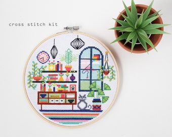 Lunas Living Room - Modern Counted Cross stitch kit - Easy DIY cross stitch kit