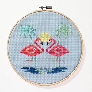 Miami Pink Flamingos Muster Moderner Zähl-Kreuzstich Instant Download PDF Bild 2