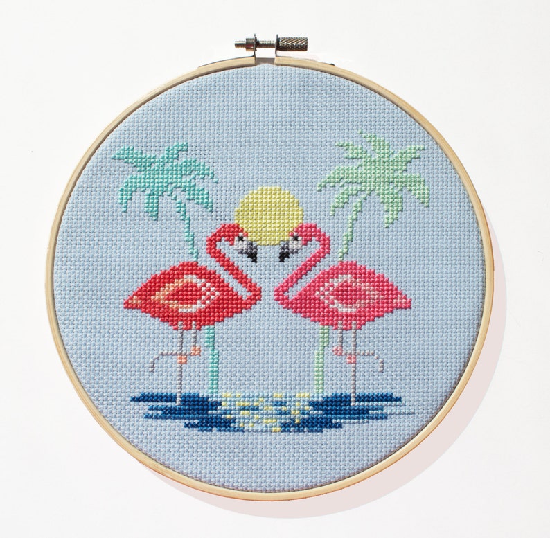 Miami Pink Flamingos Muster Moderner Zähl-Kreuzstich Instant Download PDF Bild 2