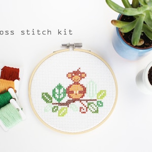 Mini Monkey - Modern Kids Counted Cross Stitch Kit - Easy Beginner Level Cross Stitch Kit