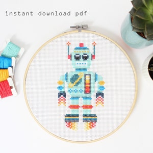Spacebot- Instant download Pattern - beginners cross stitch pattern