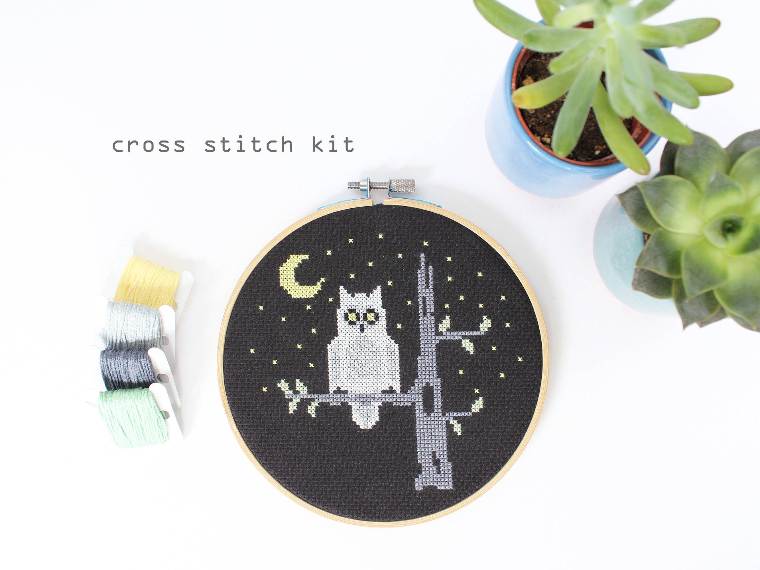 Night Owl - Modern Cross Stitch Kit - Easy DIY Cross Stitch Kit