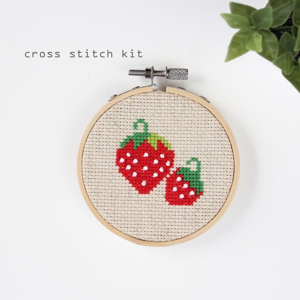 Strawberries- Modern cross stitch kit - Beginners cross stitch kit