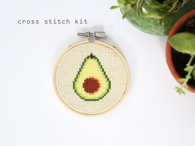 Avocado Modern cross stitch kit Beginners cross stitch kit image 1