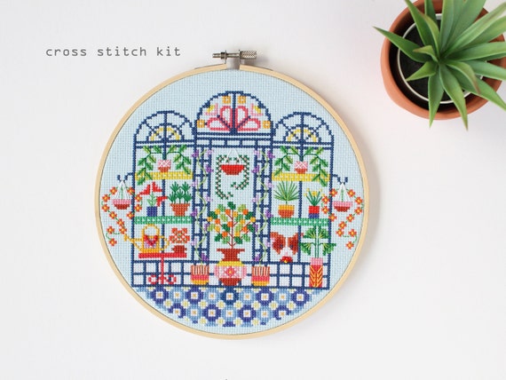 Glorias Greenhouse Modern Counted Cross Stitch Kit Easy DIY Cross