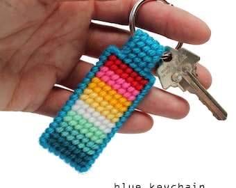 Blue Keychain - Plastic canvas needlepoint kit - beginner kit
