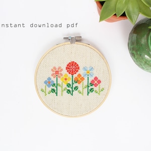 Flower Garden - modern cross stitch pattern - instant download pattern