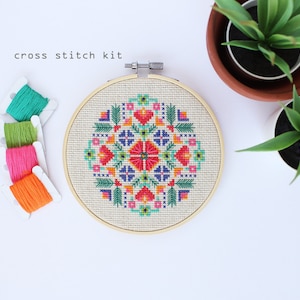 Scandinavian Meadow modern DIY cross stitch kit beginners cross stitch kit image 1