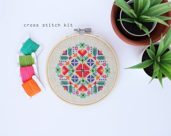 Scandinavian Meadow - modern DIY cross stitch kit - beginners cross stitch kit