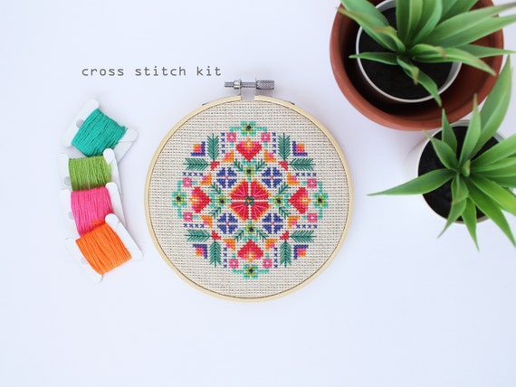 Scandinavian Meadow Modern DIY Cross Stitch Kit Beginners Cross