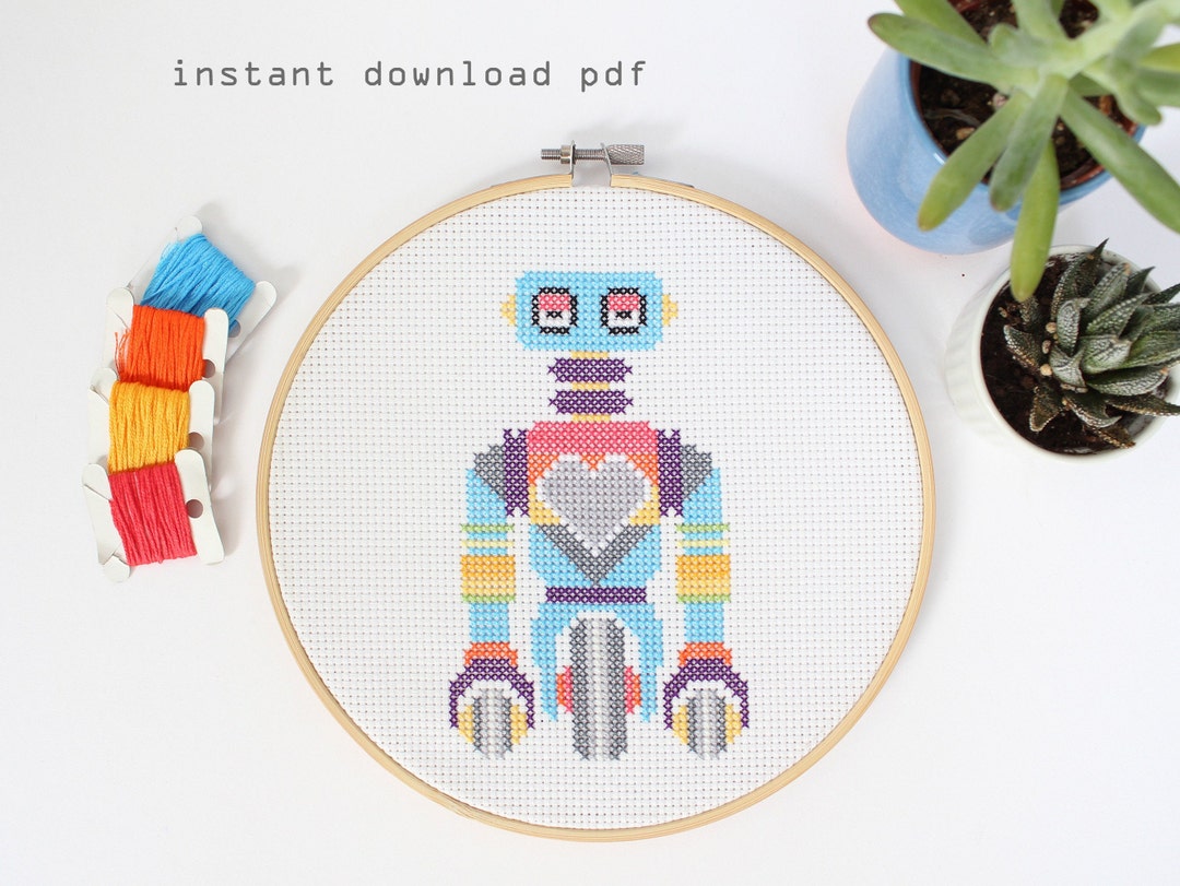 Wheelie Bot Modern Cross Stitch Pattern Instant Download Pattern Etsy