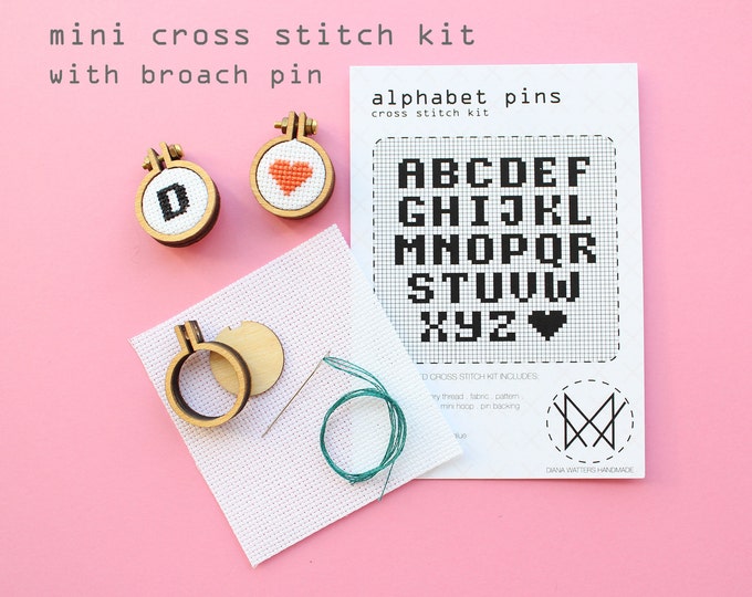 Alphabet Pin Mini Hoop Kit With Broach Pin Beginner Cross | Etsy