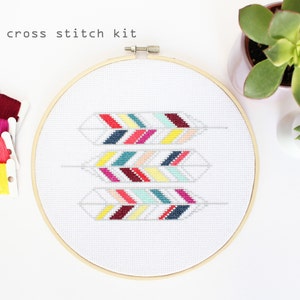 Geometric Feathers 2 - Modern DIY cross stitch kit - Beginners cross stitch kit