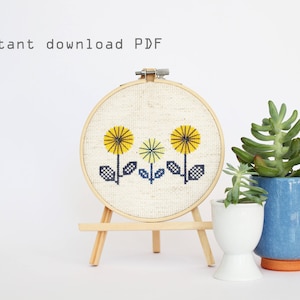 Gelbe Frühlingsblumen - einfaches DIY Kreuzstichmuster