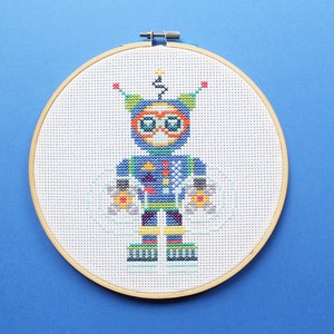 Aqua Bot Modern Beginner DIY cross stitch kit Robot cross stitch pattern Kids cross stitch kit image 4