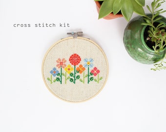 Flower Garden - modern DIY cross stitch kit - beginners cross stitch kit