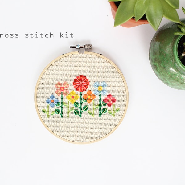 Flower Garden - modern DIY cross stitch kit - beginners cross stitch kit