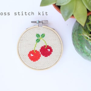 Cherries - Modern cross stitch kit - Beginners cross stitch kit