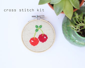 Cherries - Modern cross stitch kit - Beginners cross stitch kit