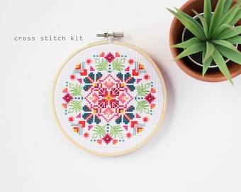 Midnight Marigolds - modern DIY cross stitch kit - beginners cross stitch kit