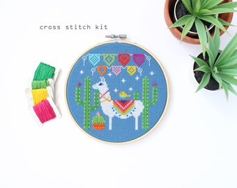 Fiesta Llama - Modern counted cross stitch kit - Beginners cross stitch kit