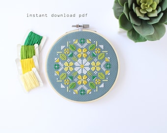 Alpine Flowers-Modern cross stitch pattern - Instant download Pattern