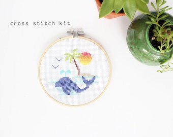 Mini Whale - Modern counted cross stitch kit- Kids Counted Cross Stitch Kit - Beginner Level Cross Stitch Kit