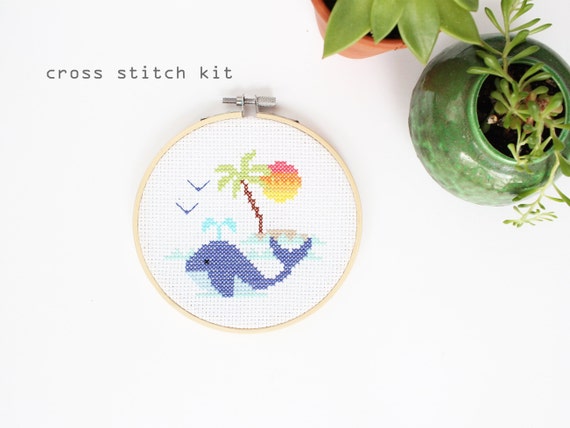 Mini Whale Modern Counted Cross Stitch Kit Kids Counted Cross Stitch Kit  Beginner Level Cross Stitch Kit 