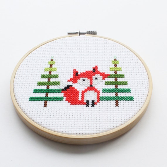 Mini Fox Modern Counted Cross Stitch Kit Kids Counted Cross Stitch Kit  Beginner Level Cross Stitch Kit 