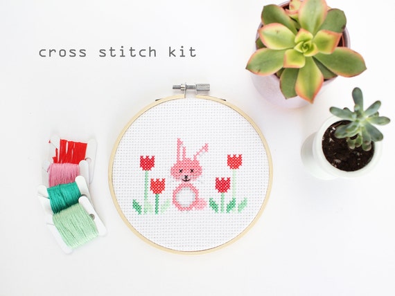 Mini Bunny Modern Kids Counted Cross Stitch Kit Easy Beginner Level Cross  Stitch Kit 