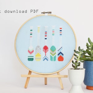 Summer Oars - Modern Counted Cross stitch pattern - Instant Download PDF