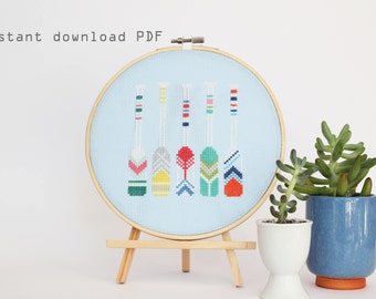 Summer Oars - Modern Counted Cross stitch pattern - Instant Download PDF