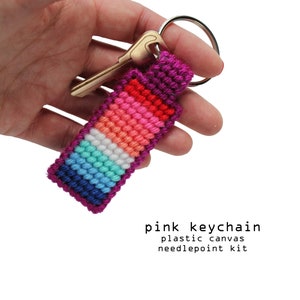 Pink Keychain - Plastic canvas needlepoint kit - beginner kit