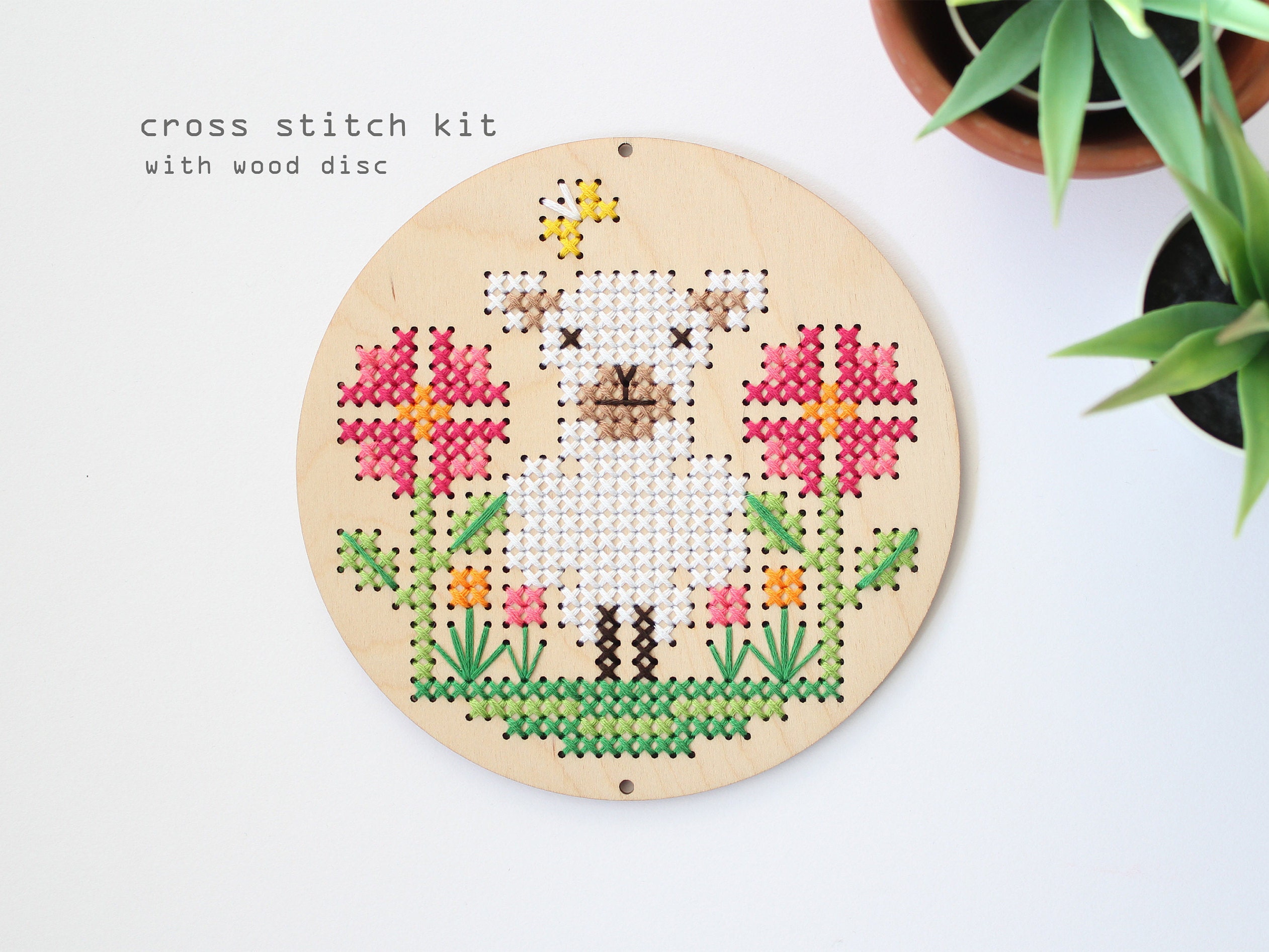 Sheep in the Meadow Modern DIY Cross Stitch Kit Wood Disk - Etsy India
