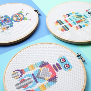 Aqua Bot Modern Beginner DIY cross stitch kit Robot cross stitch pattern Kids cross stitch kit image 5