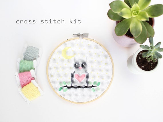 Mini Owl Modern Counted Cross Stitch Kit Beginner Level Kit Kids Cross  Stitch Kit 