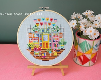 Shop with the Yellow Door  - Modern counted cross stitch kit - Beginners cross stitch kit