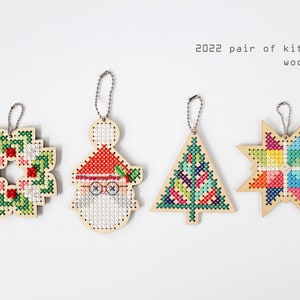 2023 holiday ornament WOOD mix n' match pair - holiday ornament kit - easy DIY cross stitch kit