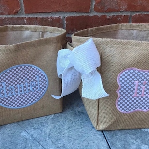 Burlap Basket, Personalized Basket, Burlap Gift Basket, Nursery Decor