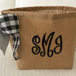 Burlap Basket, Monogram Burlap Gift Basket, Personalized Basket image 1