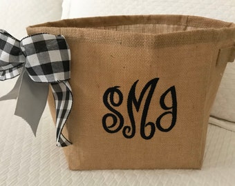 Burlap Basket, Monogram Burlap Gift Basket, Personalized Basket