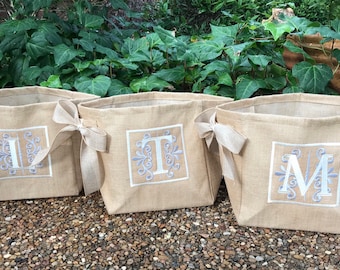 Burlap Basket, Monogram Burlap Gift Basket, Personalized Basket
