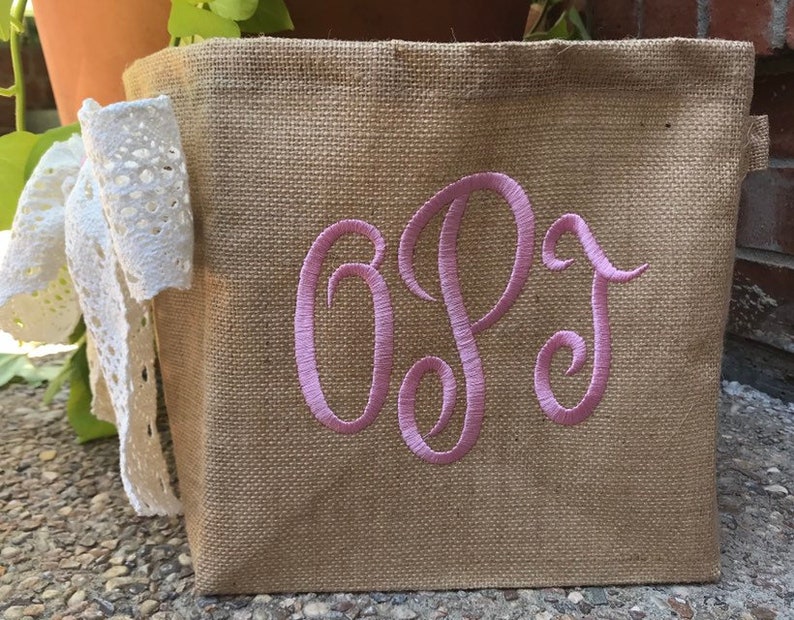 Burlap Basket, Monogram Burlap Gift Basket, Personalized Basket image 9