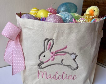 Bunny Baby Basket, Personalized Easter Basket, Canvas Gift Basket